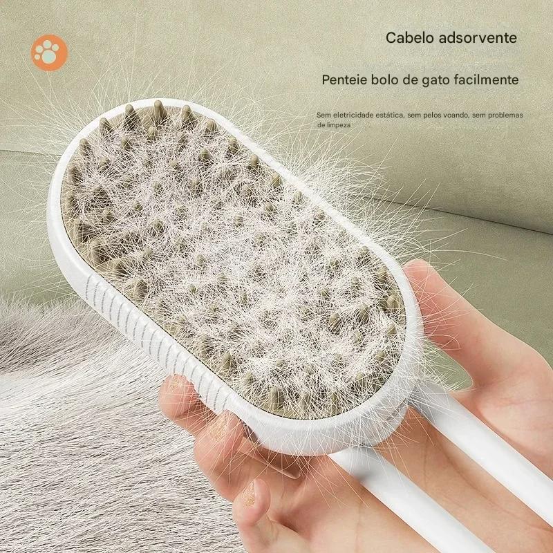 3 em 1 escova elétrica para cão e gato, escova de limpeza a vapor, spray de massagem pente, alça retrátil, pet grooming, depilação