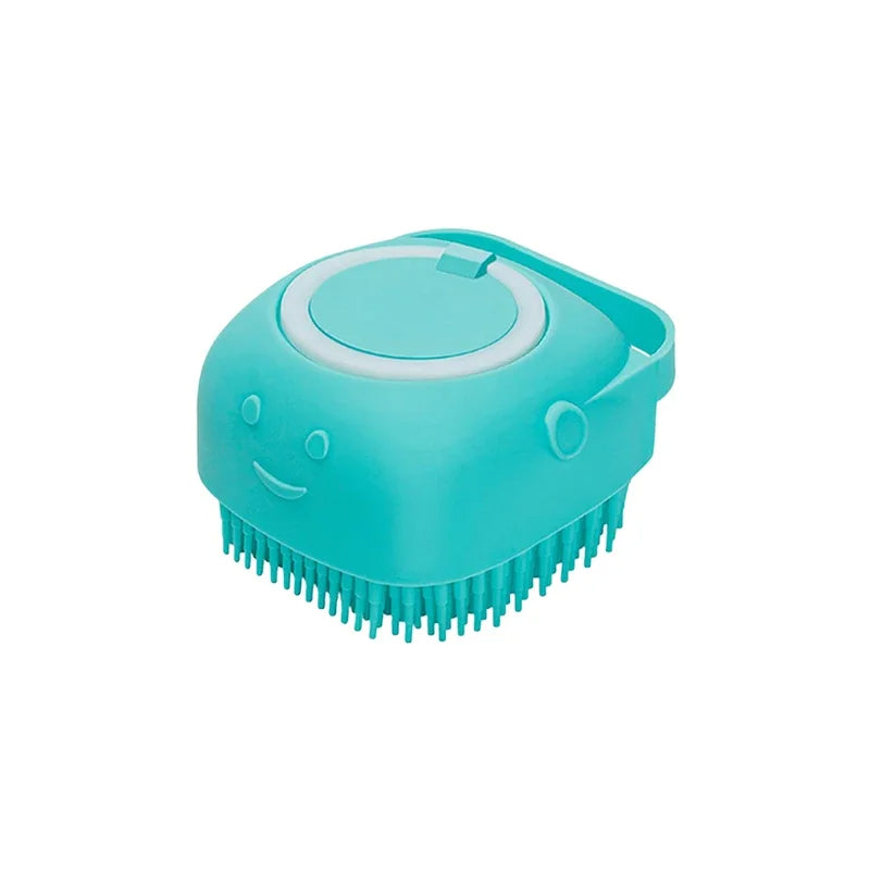 Escova de banho para cães com cerdas de borracha Pet Massage Shampoo Dispenser Escova de silicone macia Ferramenta de higiene para cães e gatos Chuveiro