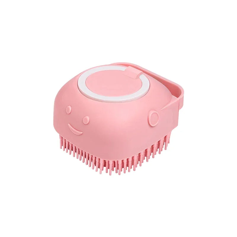 Escova de banho para cães com cerdas de borracha Pet Massage Shampoo Dispenser Escova de silicone macia Ferramenta de higiene para cães e gatos Chuveiro