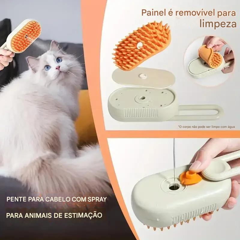 3 em 1 escova elétrica para cão e gato, escova de limpeza a vapor, spray de massagem pente, alça retrátil, pet grooming, depilação