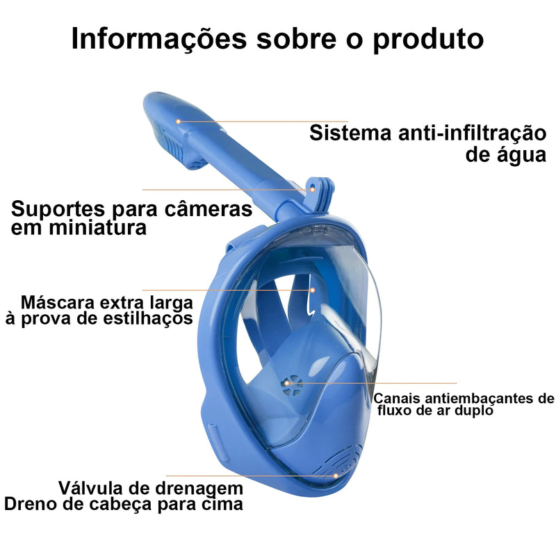 Máscara Mergulho Snorkel Full Face Infantil Animal Tubarão Crocodilo