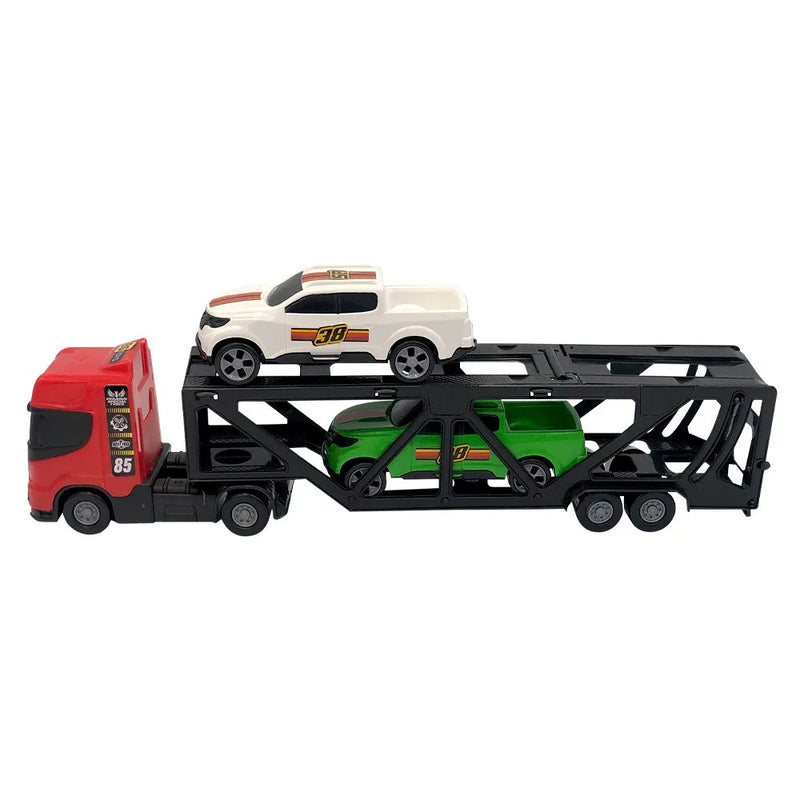 Mini Caminhão Cegonheiro de Brinquedo com 2 Carrinhos Vermelho