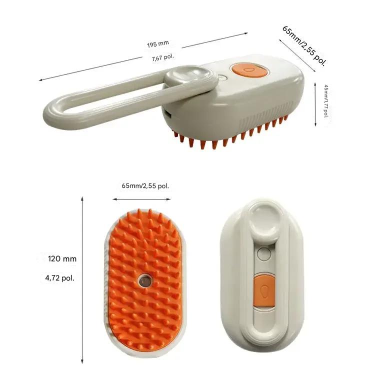 3 em 1 escova elétrica para cão e gato, escova de limpeza a vapor, spray de massagem pente, alça retrátil, pet grooming, depilação