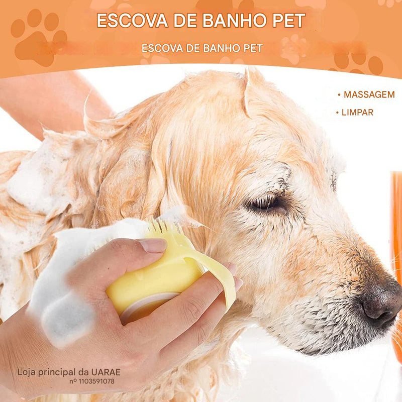 Escova de banho para cães com cerdas de borracha Pet Massage Shampoo Dispenser Escova de silicone macia Ferramenta de higiene para cães e gatos Chuveiro