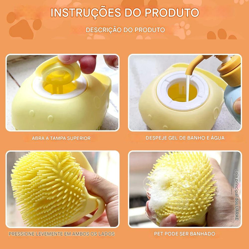 Escova de banho para cães com cerdas de borracha Pet Massage Shampoo Dispenser Escova de silicone macia Ferramenta de higiene para cães e gatos Chuveiro