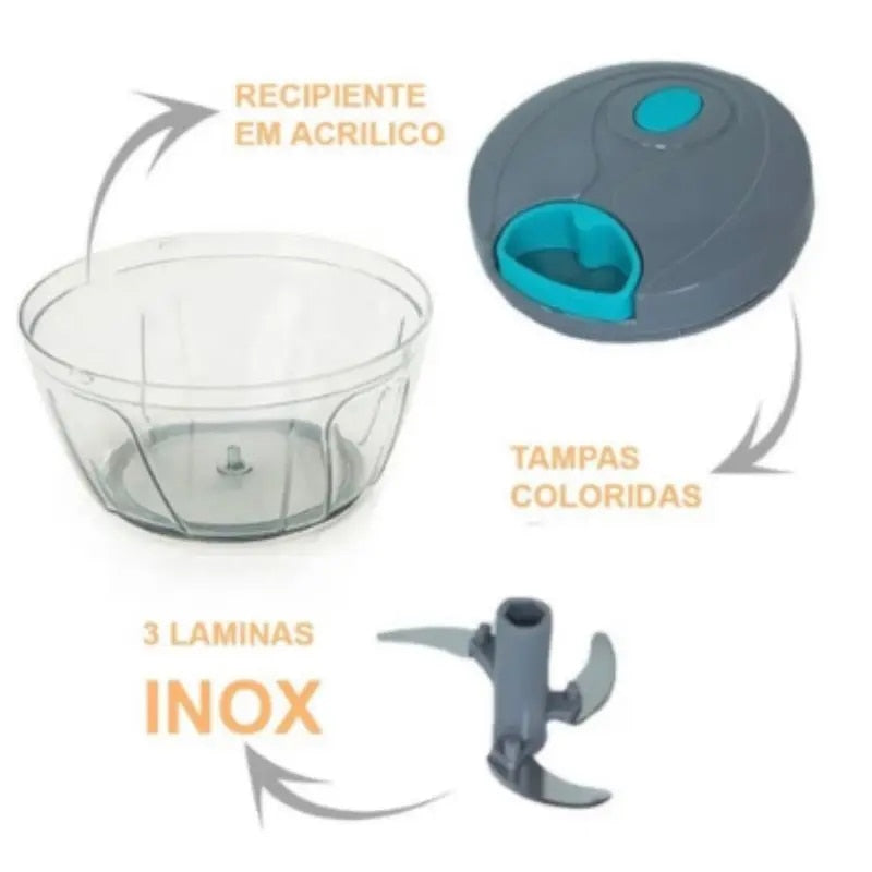 Processador Manual Triturador de Alimentos 3 Laminas 500 ml