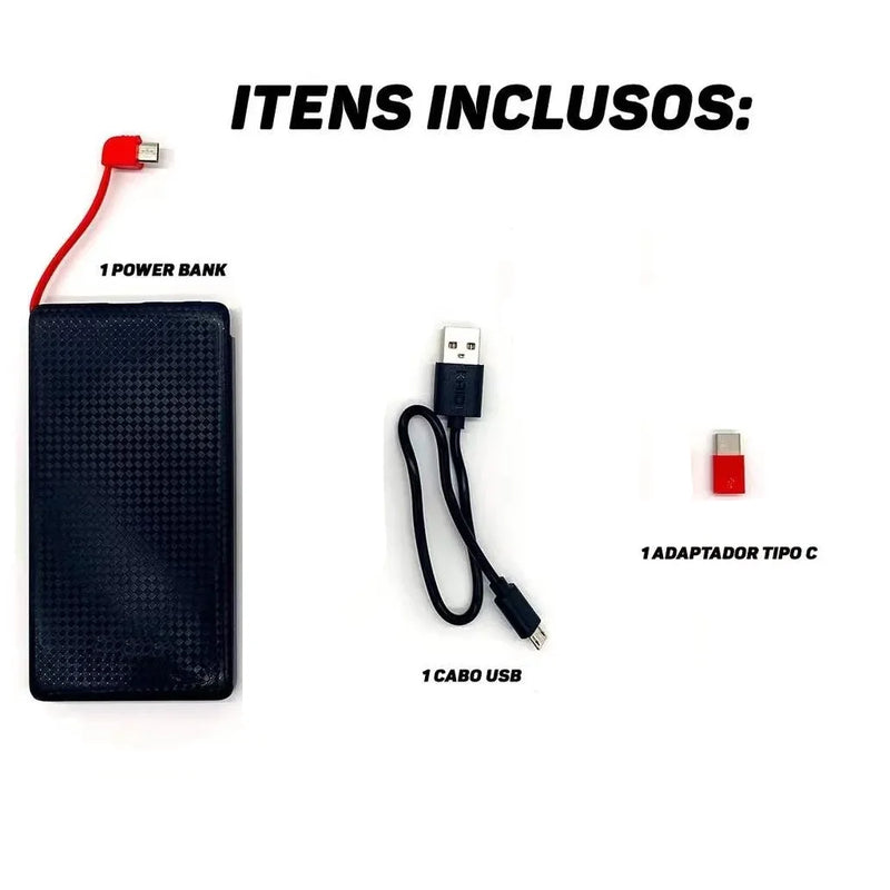 Power Bank Carregador Portátil 10.000mah Adaptador Tipo C Cabo Micro-USB