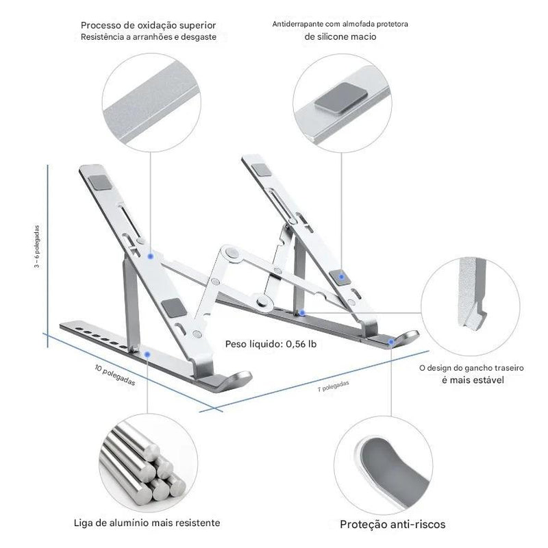 Suporte De Alumínio Ajustável/Regulável Para Notebook E Macbook Escritório